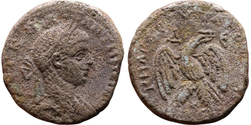 Elagabalus (218-222) Tetradrachm. Obverse: Bust of emperor. Reverse: Eagle stand...