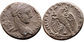 Elagabalus (218-222) Tetradrachm. Obverse: Bust of emperor. Reverse: Eagle standing left, head right, wreath in beak, tail right, wings spread
