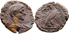 Elagabalus (218-222) Tetradrachm. Obverse: Bust of emperor. Reverse: Eagle standing left, head right, wreath in beak, tail right, wings spread