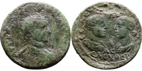 Philip I The Arab (244-249) Cilicia: Seleucia ad Calycadnum Bronze coin. Obv: Radiate, draped bust of emperor Rev: Confronted busts of Tyche, draped, ...