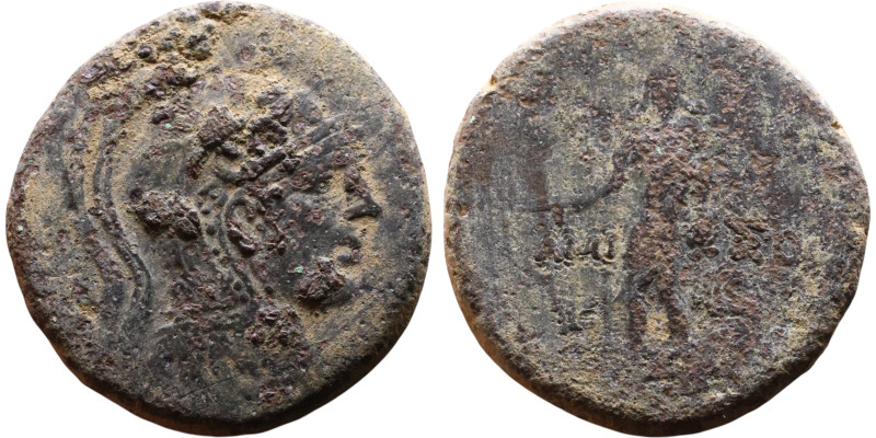 Amisos, Pontos (120-63 BC) Bronze coin. Obverse: Helmeted head of Athena right R...