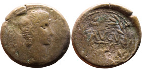 Avgustus (27 BC-14 A) Syria: Antioch. Bronze coin. Obv: Bust of emperor. Rev: inscription within a wreath.