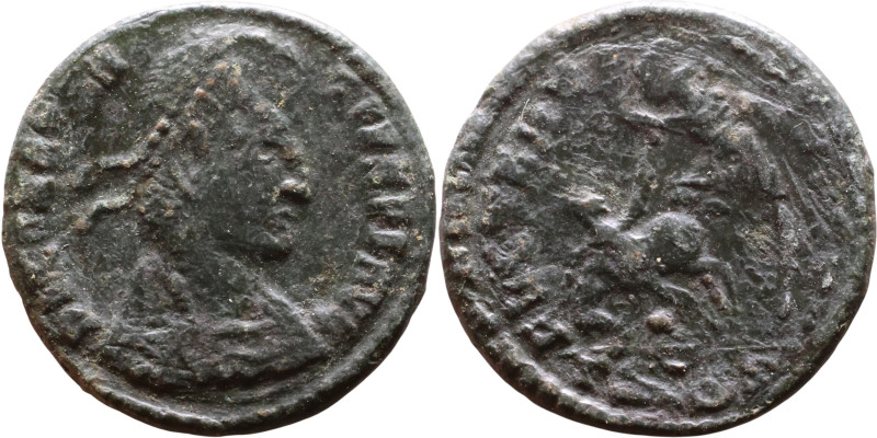 Constans (337-361) Follis. Obv: DN CONSTANS PF AVG; bust of Constants pearl-diad...