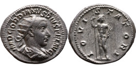 Gordian III (238-244) Antoninianus. Obv: Radiate, draped bust of emperor Rev: upiter standing front, looking right, holding sceptre and thunderbolt
