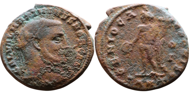 Maximianus. (286-305 ) Follis Obv: Laureate head right. Rev.: Genius standing le...