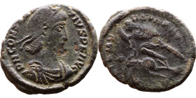 Constantius II (337-361) follis. Obv.: D N CONSTAN-TIVS P F AVG; bust of Constantius II, pearl-diademed, draped, cuirassed, right. Rev.: FEL TEMP REPA...