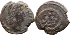 Constantius II (337-361 AD). AE follis. Obv.: DN CONSTANTIVS PF AVG, pearl diademed bust right. Rev.: VOT XX MVLT XXX in wreath