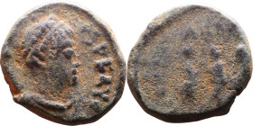 Arcadius ( 395-408) Follis Obverse: DN ARCADIVS P F AVG, pearl-diademed, draped and cuirassed bust right REV: GLORIA ROMANORVM, two emperors standing ...