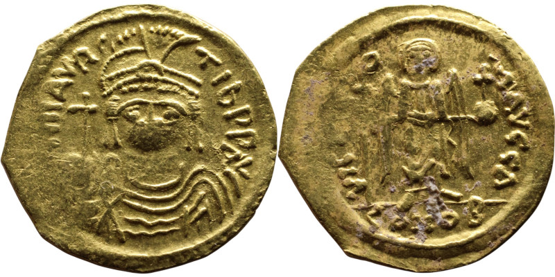 Maurice Tiberius (582-602) Constantinople Solidus. Obverse: D N MAVRC TIb PP AVI...