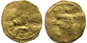 Justinan I (527-565) Tremissis Obverse: D N IVSTINIANVS PP AVG, diademed, draped, and cuirassed bust r. Reverse: . VICTORIA AVGVSTORVM, Victory walkin...