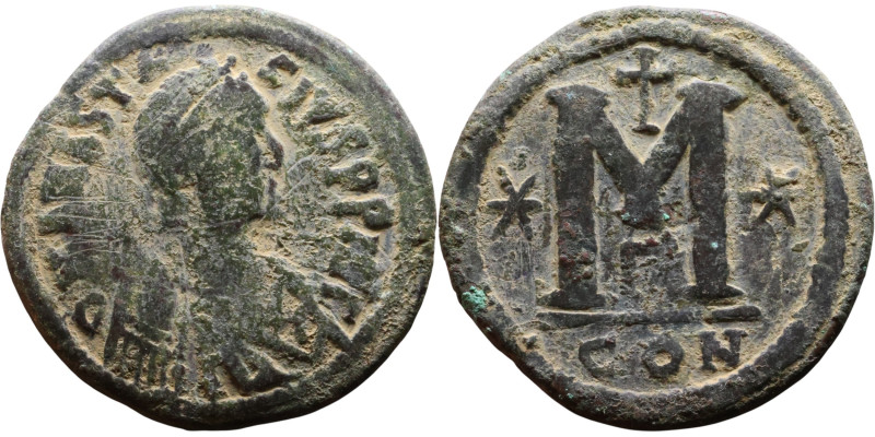 Anastasius I (491-518) Follis. Obverse: DN ANASTASVS PP AVG diademed, draped, an...