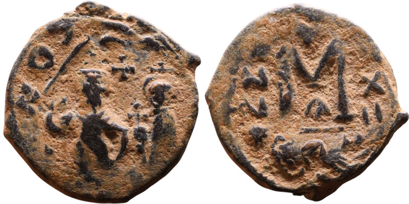 Heraclius and Hercalius Constantine (610-641) Follis. Obverse: Heraclius on left...