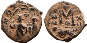 Heraclius and Hercalius Constantine (610-641) Follis. Obverse: Heraclius on left, Heraclius Constaninte on right, . Reverse: ANNO, Large M, cross abov...