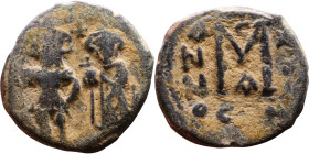 Heraclius and Hercalius Constantine (610-641) Follis. Obverse: Heraclius on left, Heraclius Constaninte on right, . Reverse: ANNO, Large M, cross abov...