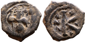 Heraclius and Hercalius Constantine (610-641) Half Follis. Obverse: Heraclius on left, Heraclius Constaninte on right, . Reverse: Large K, cross above...