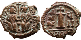 Justin II and Sophia (565-578) Decanummium Obverse: DN IVSTINVS PP AVG Justin and Sophia on thrones Reverse: Large I, Mintmark