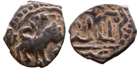 Seljuk (1037–1157) Bronze coin. Obverse: Arabic inscription. Reverse: Arabic inscription