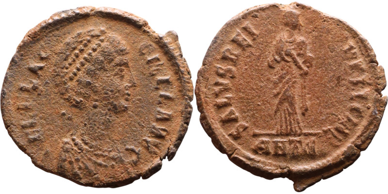 Aelia Flaccilla (379-386) Follis Obverse: AEL FLAC-CILLA AVG, diademed and drape...