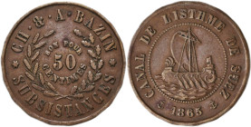 Ägypten: Suezkanal: 50 Centimes 1865 Kupfer Marke / Token von Ch. & A. Bazin. KM# Tn 2, Lecompte 5. Ein seltener Jeton, welcher während der Erbauung (...