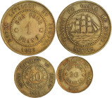 Ägypten: Suezkanal: 20 Centimes, 50 Centimes und 1 Franc 1865 Messing Marken / Token von Borel Lavalley et Compie. KM# Tn 5, 6 und 7, Lecompte 8, 9 un...