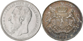 Belgisch Kongo: Congo Free State, Leopold II. 1865-1905: 5 Francs 1896, KM# 8, tolle Patina, kleine Kratzer und Radfehler, fast vorzüglich.
 [differe...