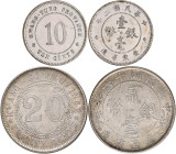 China: Lot 2 Kleinmünzen, dabei 10 Cents 1913 (Year 2) der Kwang-Tung Province, zaponiert, sehr schön, sowie 20 Cents 1926 (Year 15) der Kwang-Si Prov...