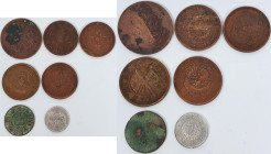 China: Lot 7 Stück, dabei 5 Kupfermünzen (Cent / cash), eine Silbermünze (unbestimmt) sowie ein Jeton.
 [differenzbesteuert]