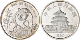 China - Volksrepublik: 10 Yuan 1990, China Panda 1 OZ Silber. KM# 276, Patina, sonst Stempelglanz.
 [zzgl. 19 % MwSt.]