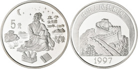 China - Volksrepublik: 5 Yuan 1997, Serie Chinesische Kultur, Astronom Zhuangzi. KM# 1070, mit chin. Zertifikat, polierte Platte.
 [zzgl. 19 % MwSt.]