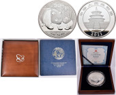China - Volksrepublik: 50 Yuan 2011, Silber Panda, 5 OZ (155,5 g 999/1000 Silber), Pandabär, Auflage max. 20.000 Ex., KM# 1984, mit Zertifikat, in Ori...