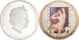 Cook Inseln: MASTERPIECES OF ART: Pierre-Auguste Renoir - Schlafende Badende, 20 Dollars 2012, 3 OZ (93,3g), 999/1000 Silber koloriert, mit 16 Swarovs...