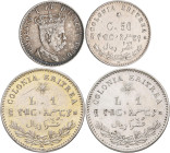 Eritrea: Umberto I. 1889-1900: 1 Lira 1890 + 1891. KM# 2. Dabei noch 50 Centesimi 1890, KM#1. Meist sehr schön+. Lot 3 Münzen.
 [differenzbesteuert]...