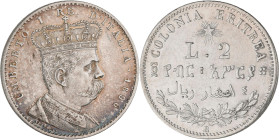 Eritrea: Umberto I. 1889-1900: 2 Lire (4/10 Tallero) 1896. KM# 3, Pagani 633, Montenegro 83. Kratzer, sehr schön+.
 [differenzbesteuert]