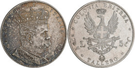 Eritrea: Umberto I. 1889-1900: 5 Lire (Tallero) 1891. 28,04 g. KM# 4, Dav. 27, Pagani 630, Montenegro 80. Kleine Kratzer, winzige Randfehler, hübsche ...