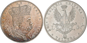 Eritrea: Umberto I. 1889-1900: 5 Lire (Tallero) 1896. 28,07 g. KM# 4, Dav. 27, Pagani 631, Montenegro 81. Feine Kratzer, hübsche Patina, fast vorzügli...