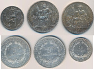 Franz. Indochina: Piaster / Piastre de Commerce 1907 und 1926, KM# 5a. Dabei noch 50 Cents 1936, KM# 4a. Einseitige Patina, Kratzer, sehr schön. Lot 3...