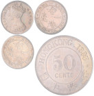Hong Kong: Victoria 1837-1901: Lot 3 gegradete Münzen im PCGS Holder, dabei 10 Cents 1897 + 1900 (KM# 6.3) als MS62 und AU55 sowie 50 Cents 1893 (KM# ...