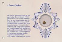 Indien: Südost-Indien/Madras: 1 Fanam Goldmünze (ca. 0,28g) im Folder der BW-Bank mit einer geschichtlichen Beschreibung.
 [differenzbesteuert]