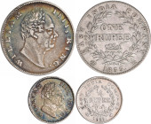Indien: British East India Company, William IV. 1830-1837: Rupie 1835 F, Calcutta. KM# 450.2, dabei noch 1/4 Rupie 1835 KM# 448.6 (18 berries). Beide ...