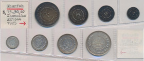 Jemen: Yemen, Quati State of Hadramaut, Ghurfah: Set 4 Münzen 1926 (AH 1344), dabei 8, 15, 30 und 60 Khumsi, KM# 102-106. Sehr geringe Auflage von nur...