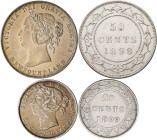 Kanada: Newfoundland, Victoria 1837-1901: 50 Cents 1898, KM# 6 sowie 20 Cents 1899, KM# 4. Kleine Kratzer, tolle Patina, sehr schön - vorzüglich, Lot ...