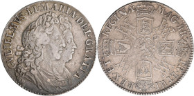 Großbritannien: William and Mary 1689-1694: Halfcrown 1691 (9 nicht mehr sichtbar). 14,85 g. KM# 477.1, Seaby 3436. Feine Patina, um sehr schön.
 [di...