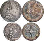 Großbritannien: George III. 1760-1820: Sixpence and Shilling (6 + 12 Pence) 1787. 3,01+ 5,99 g. KM# 606.1 (without hearts) sowie KM# 607.2 (with heart...