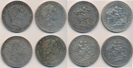Großbritannien: George III. 1760-1820: 4 x Crown, dabei 1 x 1818 LIX, 2 x 1819 LIX sowie 1 x 1820 LX. Je ca. 28,20 g. KM# 675, Davenport 103. Kopf Geo...