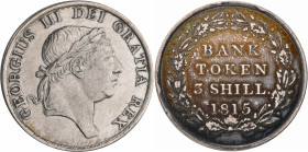 Großbritannien: George III. 1760-1820: 3 Shilling Bank Token 1815 Silber. 14,52 g. KM# Tn5 (GB, Token Coinage), Seaby 3770. Feine Patina, gereinigt, R...