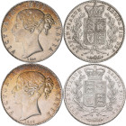 Großbritannien: Victoria 1837-1901: Crown 1844 + 1845, REGNI VIII. Je ca. 28,2 g. KM# 741, Seaby 3882. Kratzer und Randfehler, sehr schön. Lot 2 Münze...