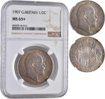 Großbritannien: Edward VII. 1901-1910: ½ Crown (Halfcrown) 1907. KM# 802, Seaby 3980. Im NGC Holder mit Bewertung / Grading MS 63+. Selten in dieser Q...