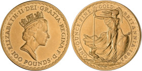 Großbritannien: Elizabeth II. 1952-2022: 100 Pounds 1992, Britannia. KM# 953a. 34,05 g, 917/1000 Gold. Vorzüglich.
 [zzgl. 0 % MwSt.]
