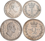 Großbritannien: Wilhelm IV. 1830-1837: Maundy Set 1831 (1, 2, 3 und 4 Pence) KM# MDS 78. In Quadrumdose aufbewahrt, 2 Pence mit Schrötlingsfehler, 4 P...