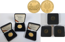 Deutschland: 200 Euro 2002 F, Währungsunion - Euroeinführung, Jaeger 494. Dabei noch 100 Euro 2007 F Lübeck und 2008 D Goslar. Alle 3 in original Dose...